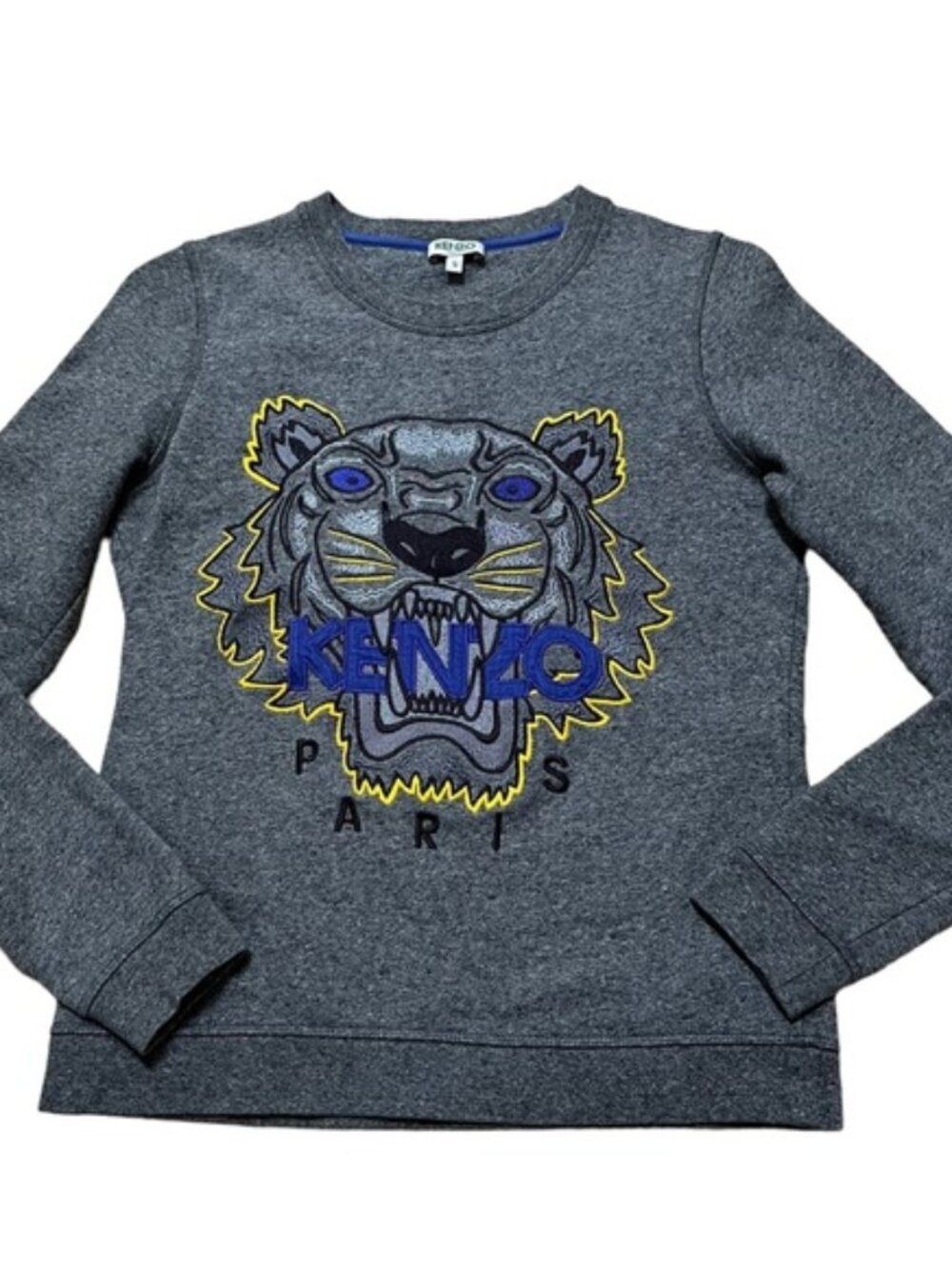 Kenzo Gray Tiger Embroidered Crewneck Sweatshirt Size Small